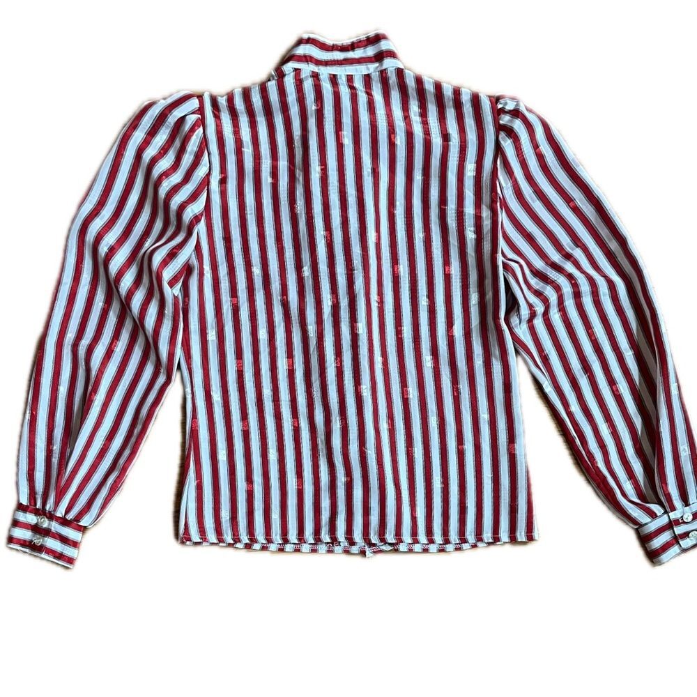 Vintage 80s L'Tonary Red & White Striped
Blouse Puff Sleeve Button Up Medium - Picture 2 of 6